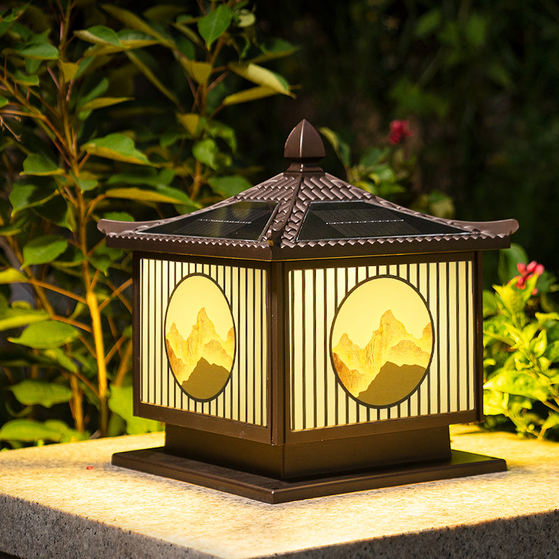 Modern Metallic Pillar Lamp Minimalist LED Solar Lighting Fixture for Garden