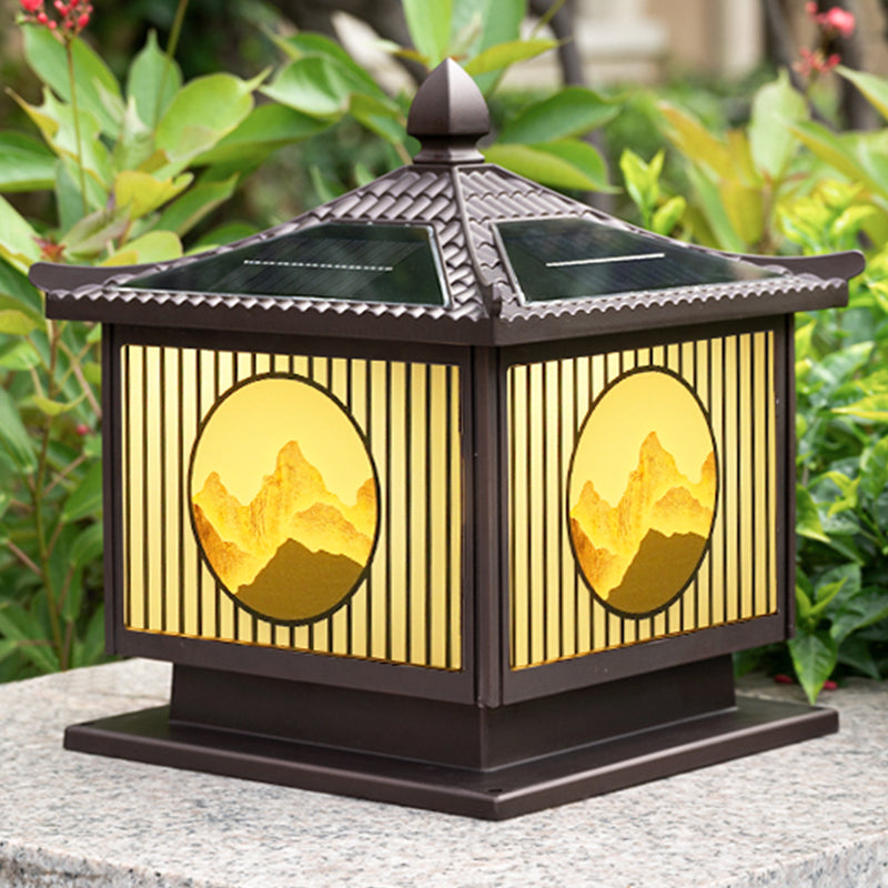 Modern Metallic Pillar Lamp Minimalist LED Solar Lighting Fixture for Garden