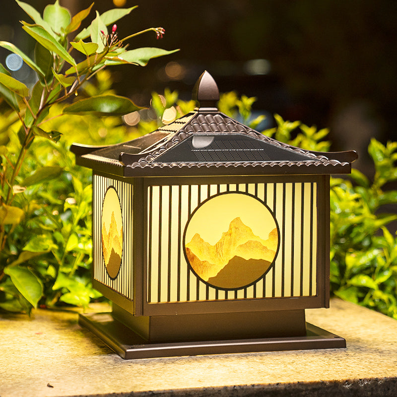Modern Metallic Pillar Lamp Minimalist LED Solar Lighting Fixture for Garden