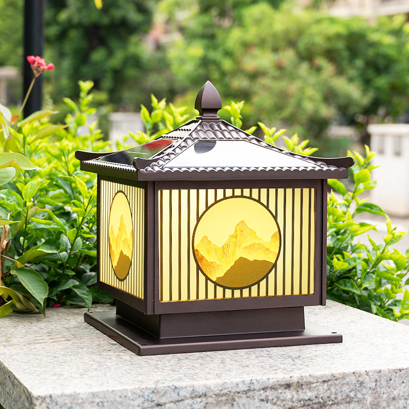 Modern Metallic Pillar Lamp Minimalist LED Solar Lighting Fixture for Garden