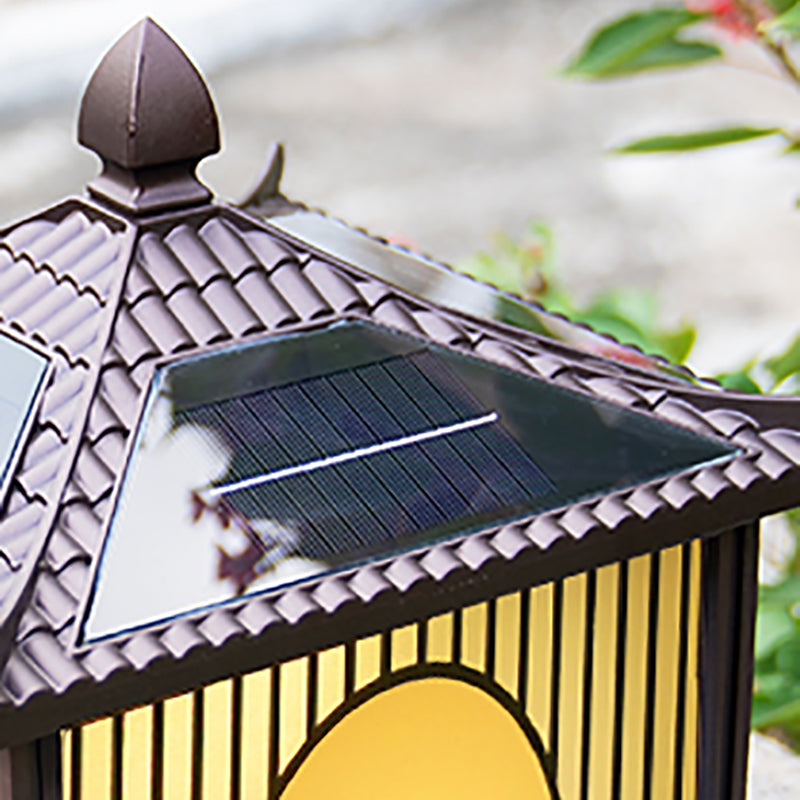 Modern Metallic Pillar Lamp Minimalist LED Solar Lighting Fixture for Garden