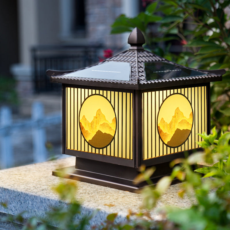 Modern Metallic Pillar Lamp Minimalist LED Solar Lighting Fixture for Garden