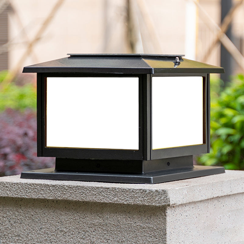 Modern Geometric Pillar Lamp Minimalist LED Solar Lighting Fixture for Garden