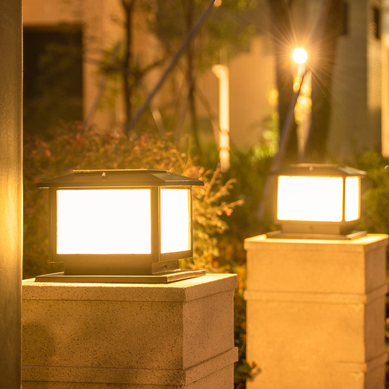 Modern Geometric Pillar Lamp Minimalist LED Solar Lighting Fixture for Garden