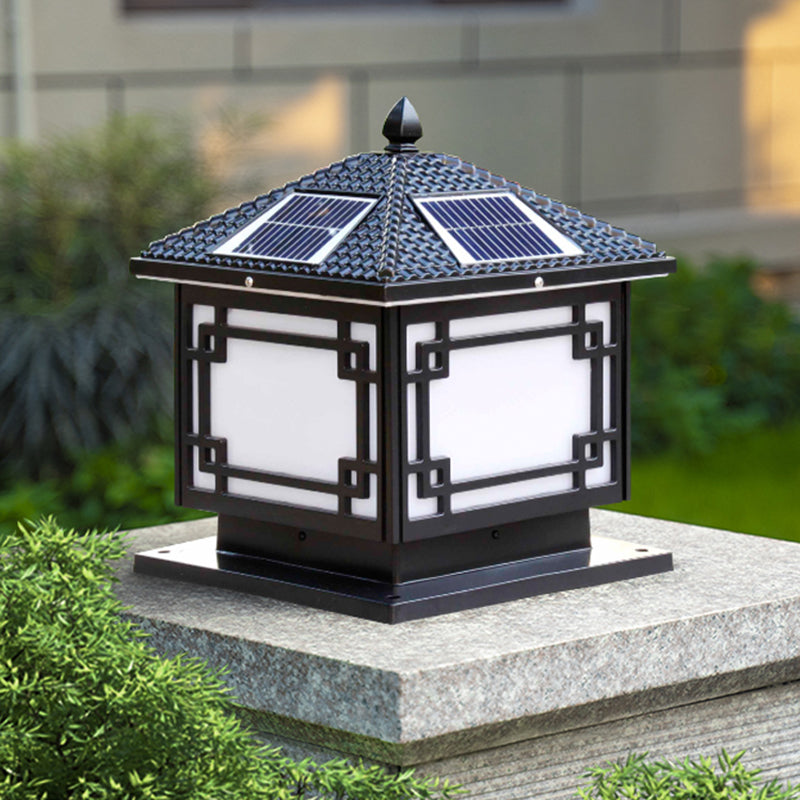 Rectangle Shape Metal Outdoor Light Modern 1 Light Solar Pillar Lights