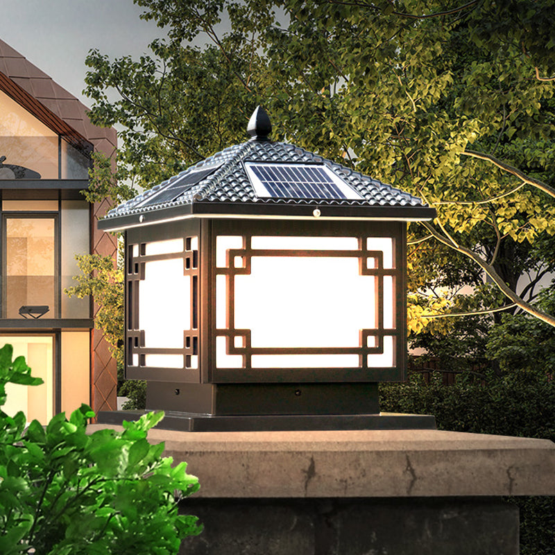 Rectangle Shape Metal Outdoor Light Modern 1 Light Solar Pillar Lights