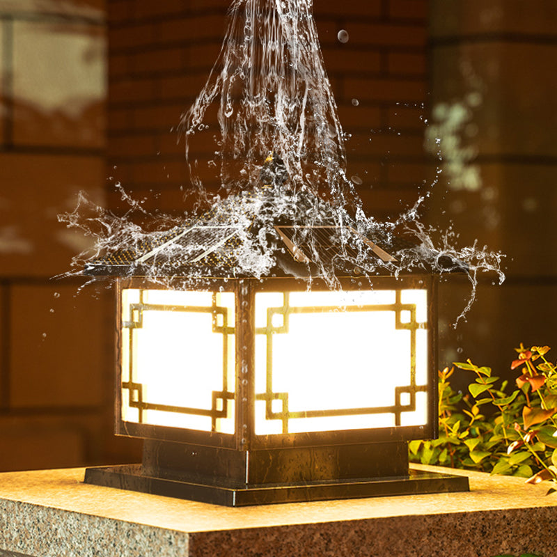 Rectangle Shape Metal Outdoor Light Modern 1 Light Solar Pillar Lights