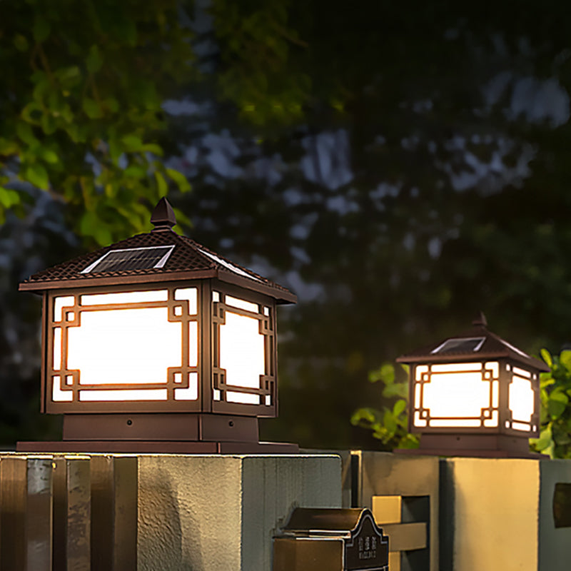 Rectangle Shape Metal Outdoor Light Modern 1 Light Solar Pillar Lights