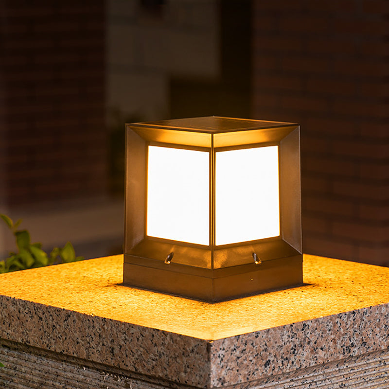 Rectangle Shape Metal Outdoor Light Modern 1 Light Solar Pillar Light in Black