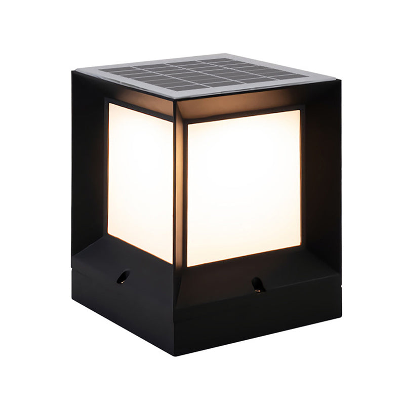 Rectangle Shape Metal Outdoor Light Modern 1 Light Solar Pillar Light in Black