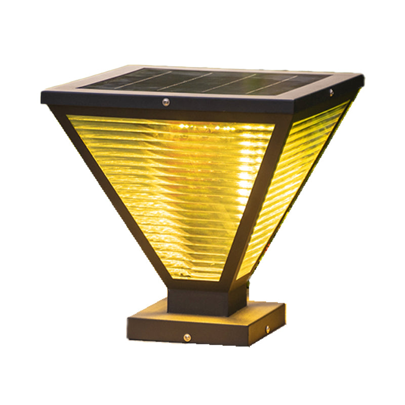Geometric Shape Metal Outdoor Light Modern Style 1 Light Solar Pillar Lights in Black