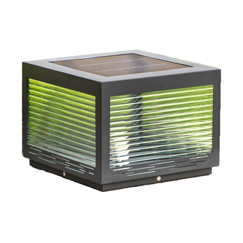 Geometric Shape Metal Outdoor Light Modern Style 1 Light Solar Pillar Lights in Black