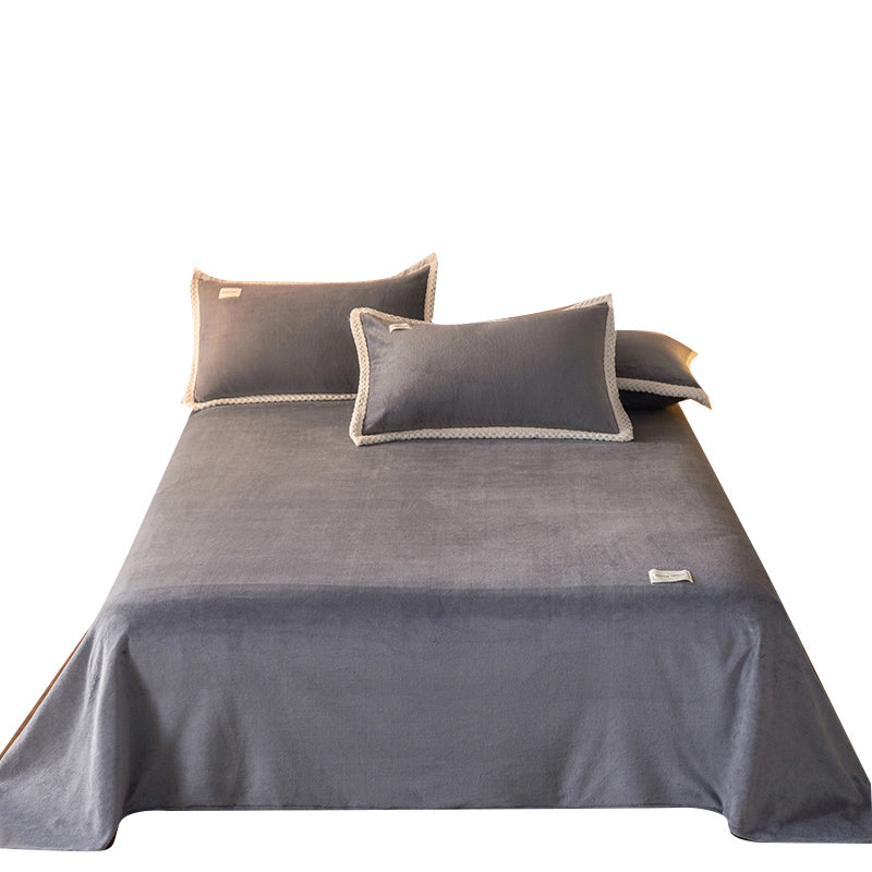 Flannel Bed Sheet Set Solid Color Basic Fitted Sheet for Bedroom