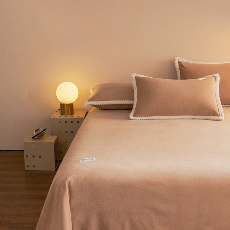 Flannel Bed Sheet Set Solid Color Basic Fitted Sheet for Bedroom