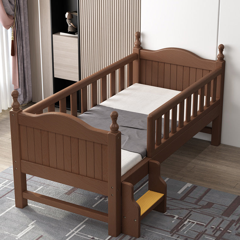 Walnut Color Baby Crib Traditional Beech Nursery Bed with Guardrails