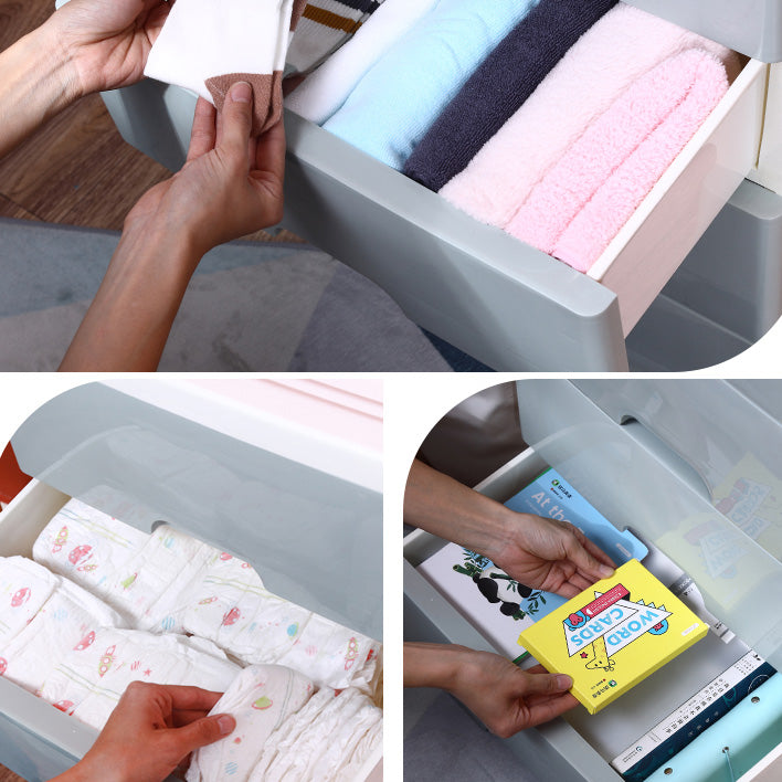 Contemporary Plastic Vertical Kids Nightstand with 5 Drawers for Home