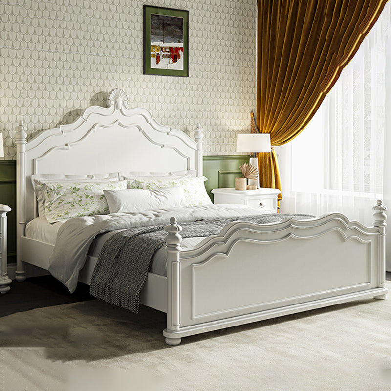 Victorian Standard Bed Solid Wood White Panel Bed with Headboard