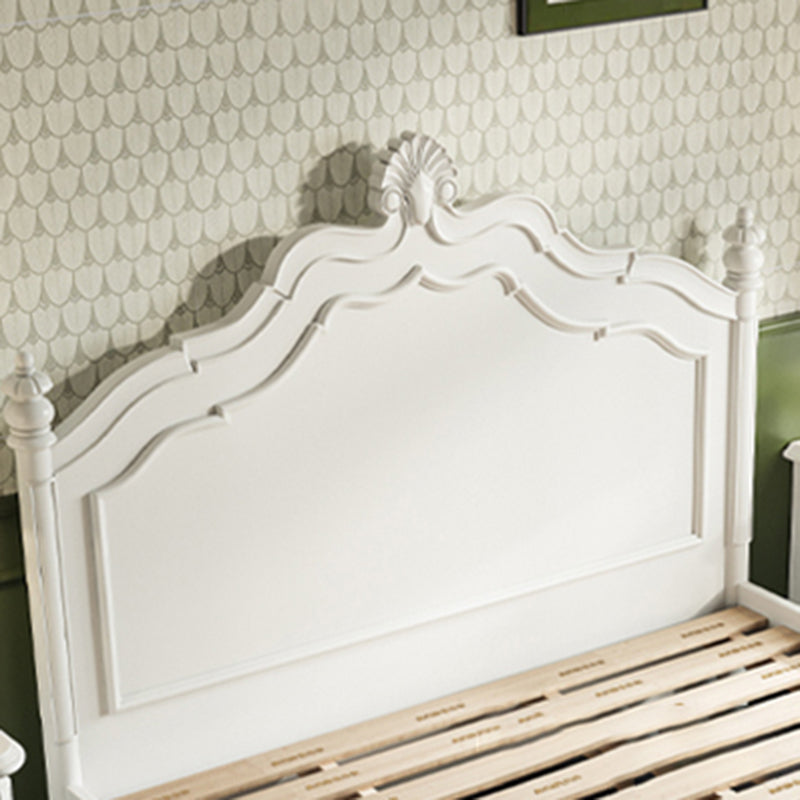 Victorian Standard Bed Solid Wood White Panel Bed with Headboard