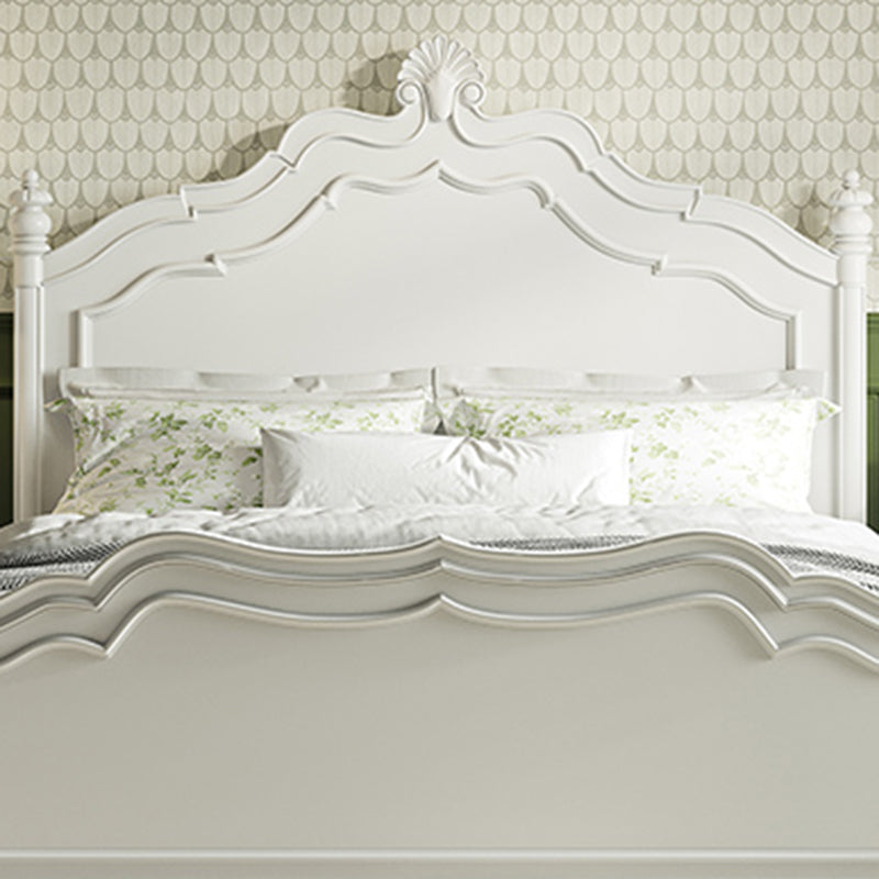 Victorian Standard Bed Solid Wood White Panel Bed with Headboard