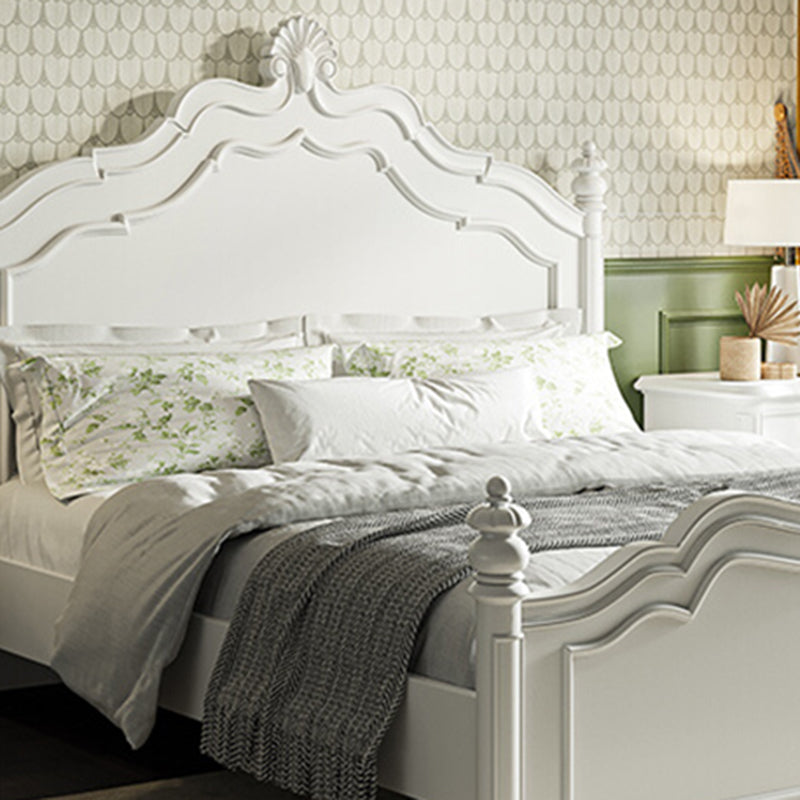 Victorian Standard Bed Solid Wood White Panel Bed with Headboard