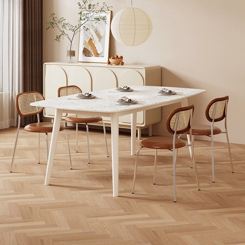 Modern Stone White Dining Table Ash Wood Base for Dining Room