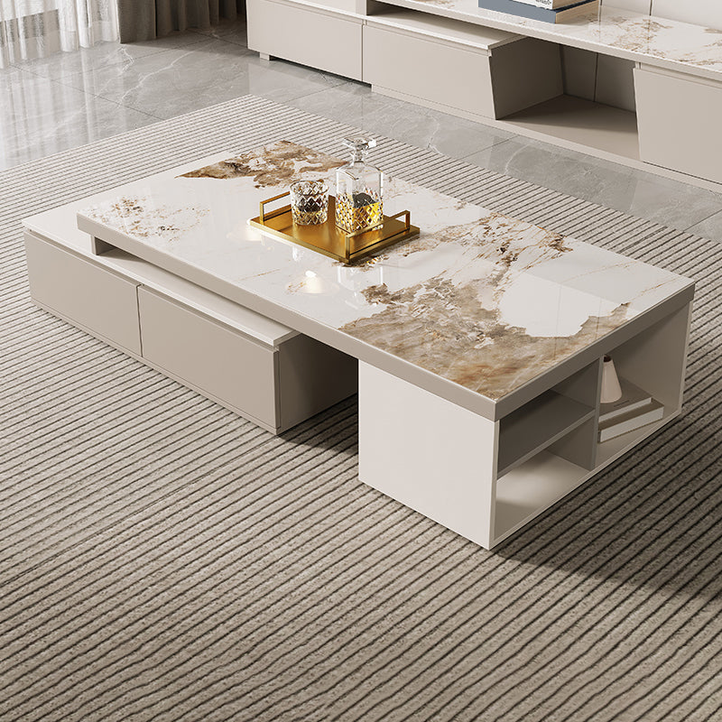 Rectangle Cocktail Table Stone Single Coffee Table with Storage Drawers