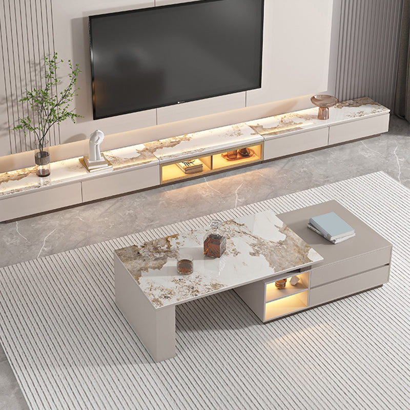 Rectangle Cocktail Table Stone Single Coffee Table with Storage Drawers