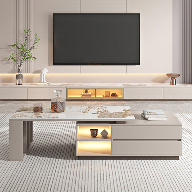 Rectangle Cocktail Table Stone Single Coffee Table with Storage Drawers