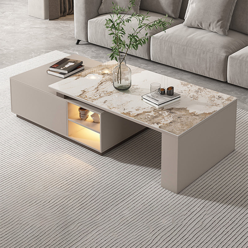 Rectangle Cocktail Table Stone Single Coffee Table with Storage Drawers