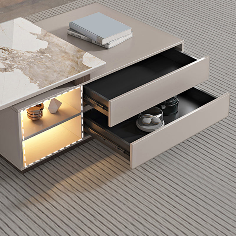 Rectangle Cocktail Table Stone Single Coffee Table with Storage Drawers