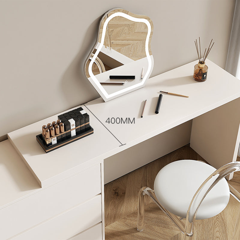 Contemporary Bedroom With Drawer White Solid Wood Lighted Mirror Dressing Table
