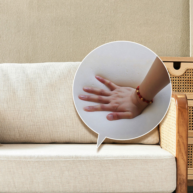 25.59" High Linen Sofa White Tuxedo Arm Sofa with Loose Back in Solid Wood