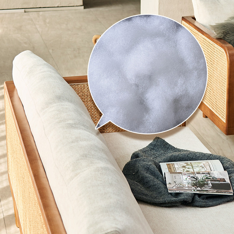 25.59" High Linen Sofa White Tuxedo Arm Sofa with Loose Back in Solid Wood