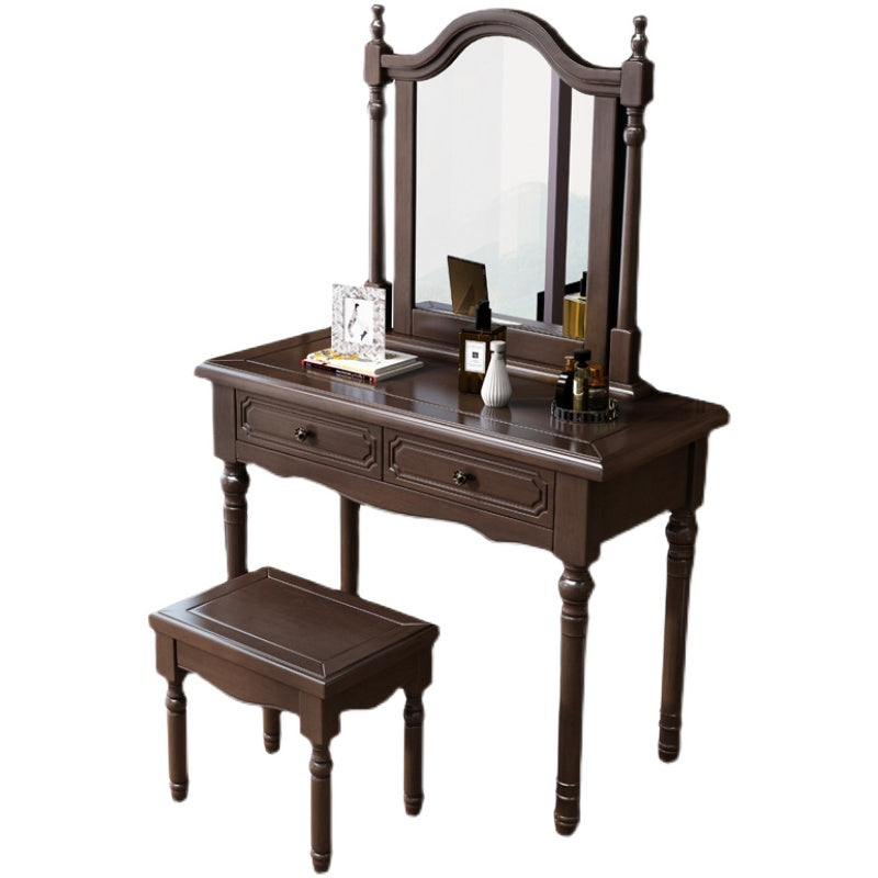 Victorian Solid Wood Vanity Makeup Dressing Table Stool Set with 2 Drawers