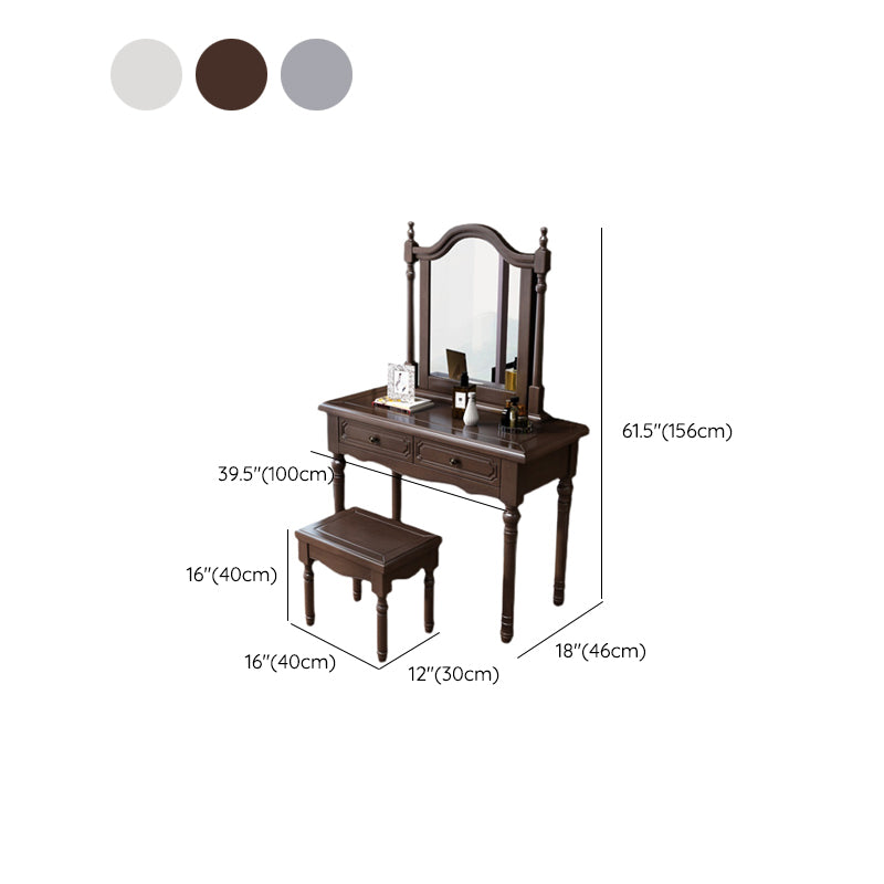 Victorian Solid Wood Vanity Makeup Dressing Table Stool Set with 2 Drawers