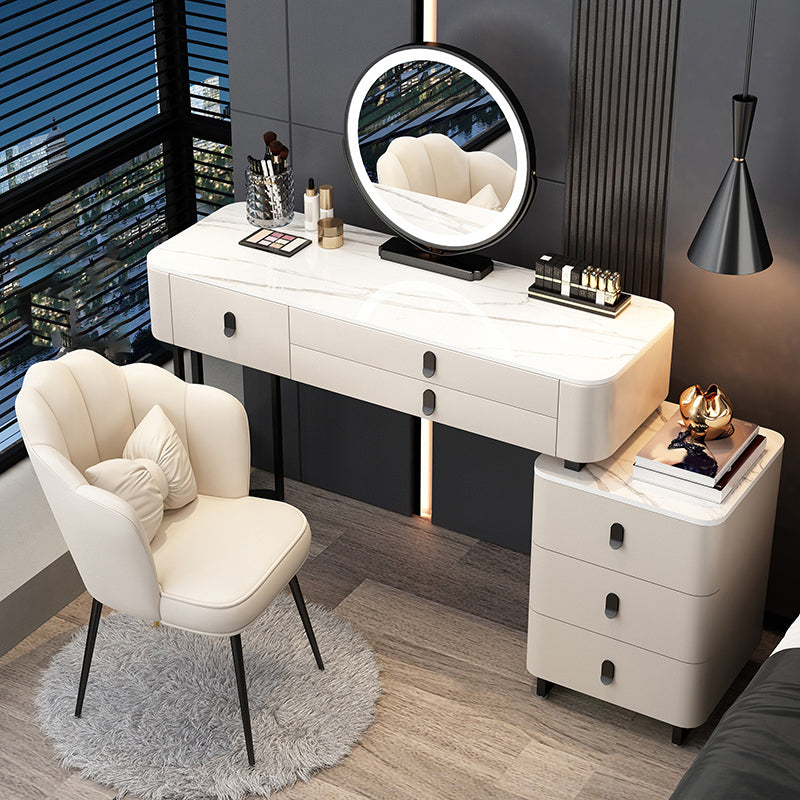 Contemporary Make-up Vanity with 6 Drawers and Stone Top for Bedroom