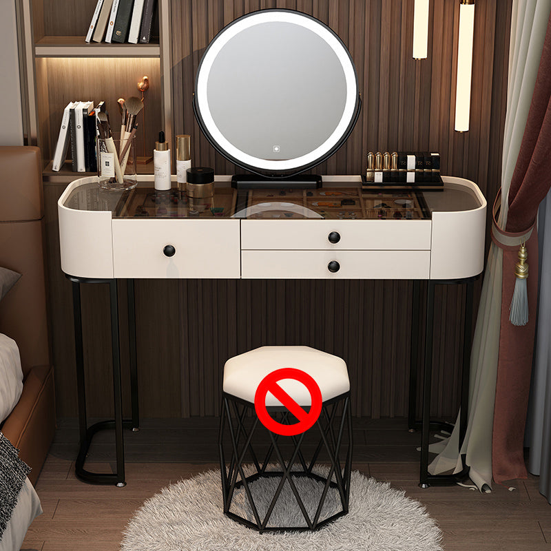 Contemporary Glass Top Make-up Vanity with Drawers in Wooden Frame