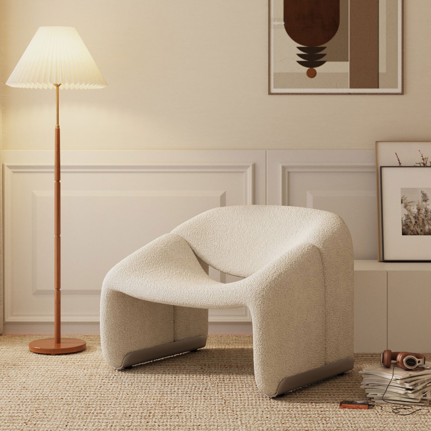 Scandinavian Seating White Cushions Standard Recessed Arm Living Room Sofa