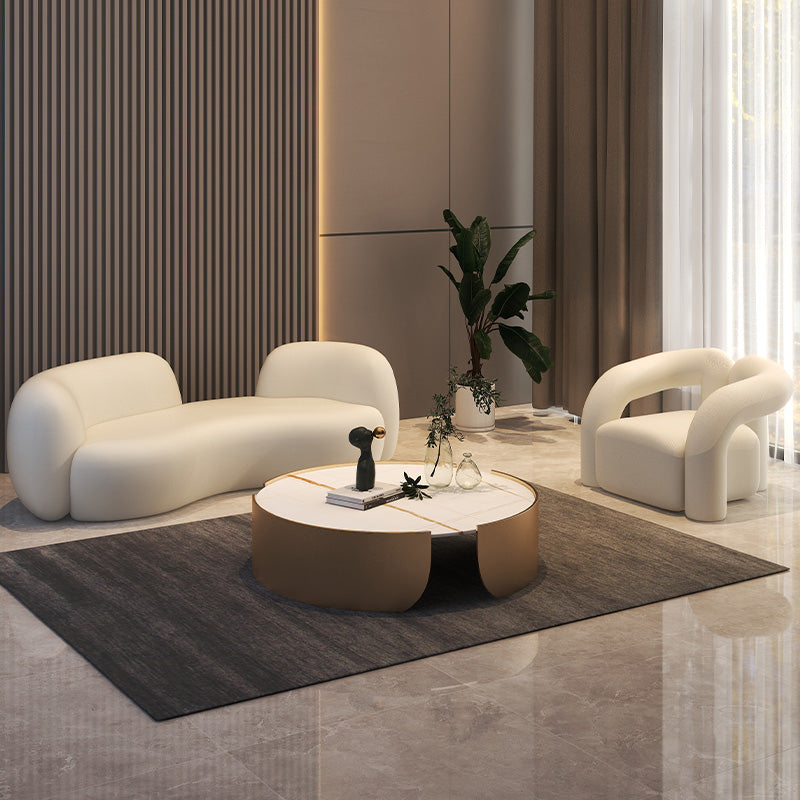 Scandinavian Seating Fabric Living Room White Tuxedo Arm Cushions Curved Sofa