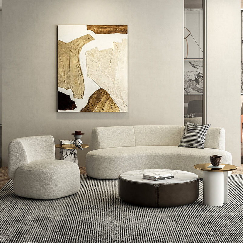 Scandinavian Settee Fabric Living Room Armless Curved Cushions White Sofa