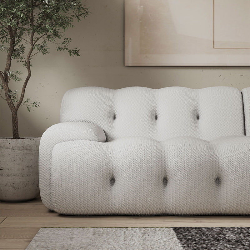 Scandinavian Seating Fabric Living Room Recessed Arm Tufted Standard Sofa