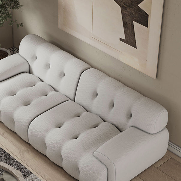 Scandinavian Seating Fabric Living Room Recessed Arm Tufted Standard Sofa