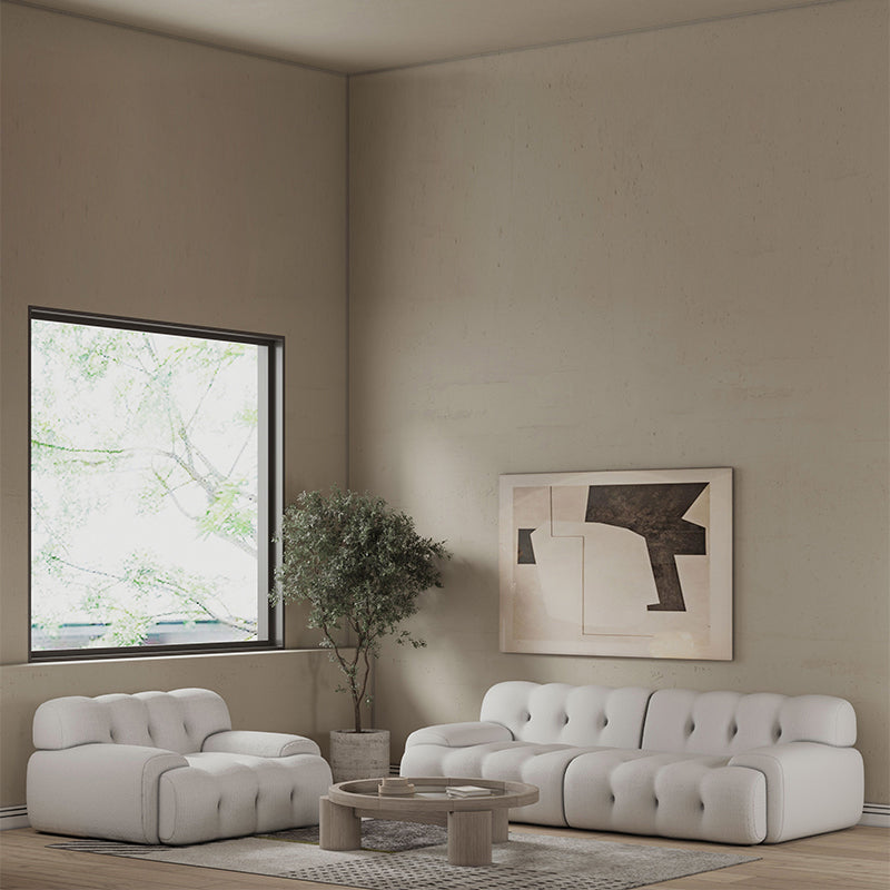 Scandinavian Seating Fabric Living Room Recessed Arm Tufted Standard Sofa