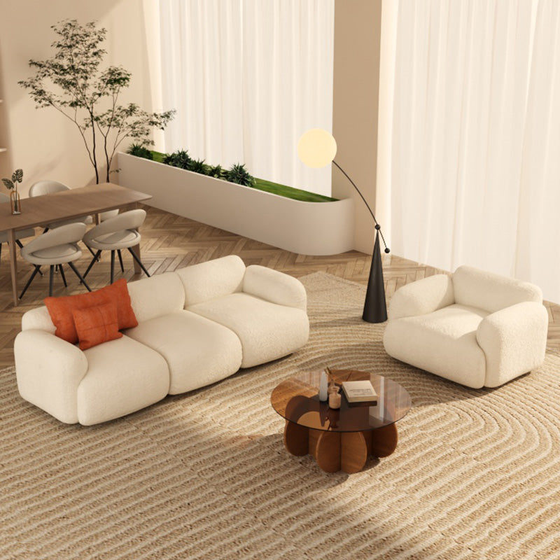 Scandinavian Seating White Fabric Living Room Recessed Arm Cushions Standard Sofa