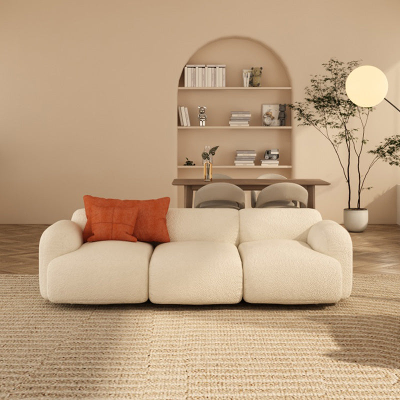 Scandinavian Seating White Fabric Living Room Recessed Arm Cushions Standard Sofa
