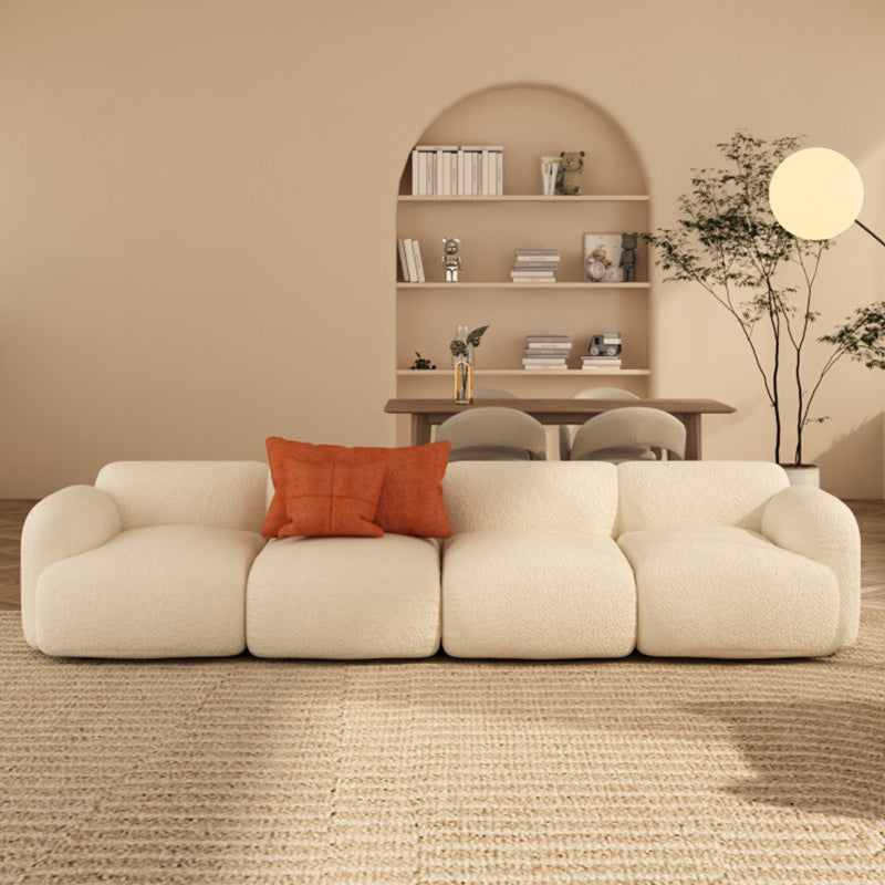 Scandinavian Seating White Fabric Living Room Recessed Arm Cushions Standard Sofa