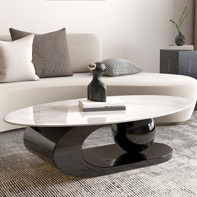 Glam Metal Abstract Base Cocktail Table Slate Top Coffee Table