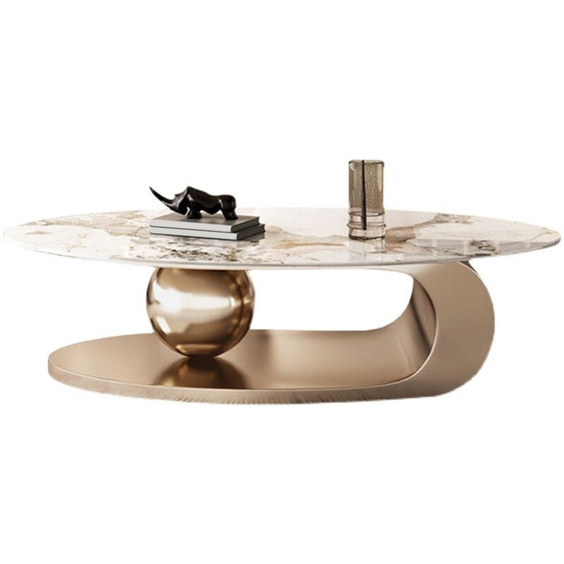 Glam Metal Abstract Base Cocktail Table Slate Top Coffee Table
