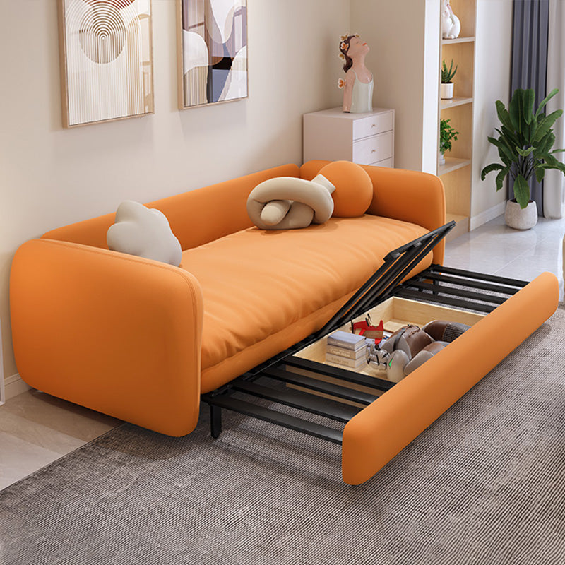 Orange Sleeper Sofa with Tight Back and Square Arms in Faux Leather