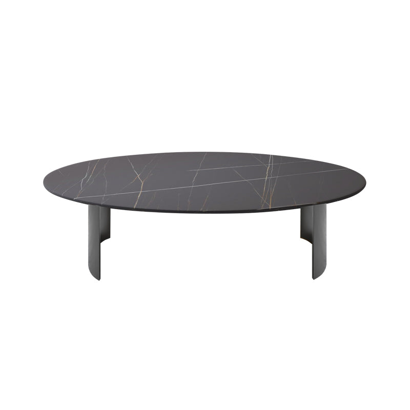 Glam Oval Slate Top Coffee Table Steel 2 Legs Cocktail Table